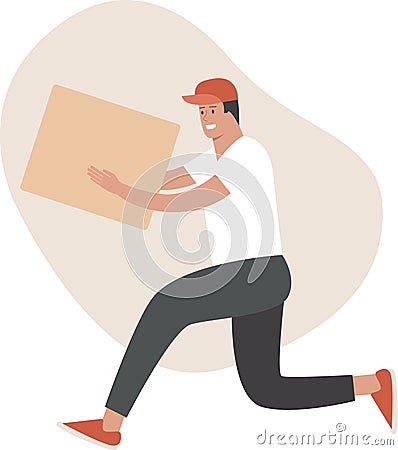 Fast and safe Delivery.Â Running courier with a package. Hurrying the man with a box in hand Vector Illustration